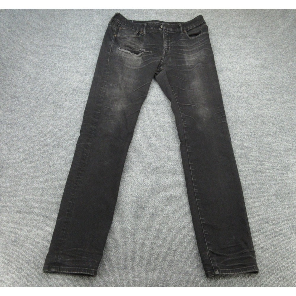 American Eagle Mens Jeans Skinny Black Distressed Ripped Stretch 36x34